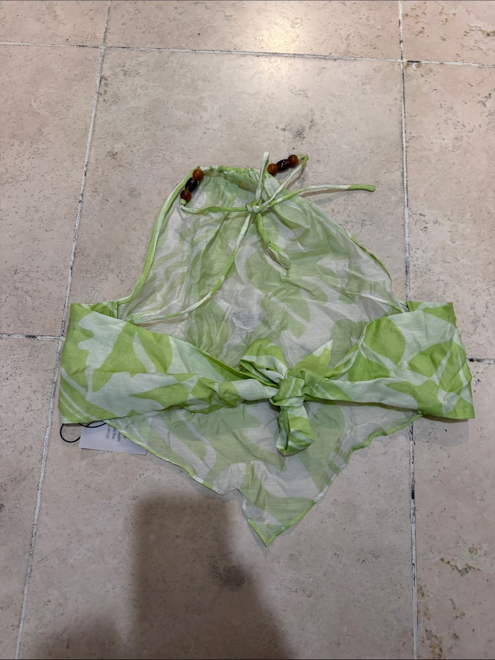 L'Academie Green and White Halter Crop Top - Picture 3 of 3